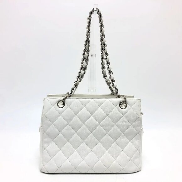 Authentic CHANEL Caviar Petite Timeless Shopper Tote Quilted Shoulder Bag Ivory - Picture 4 of 16